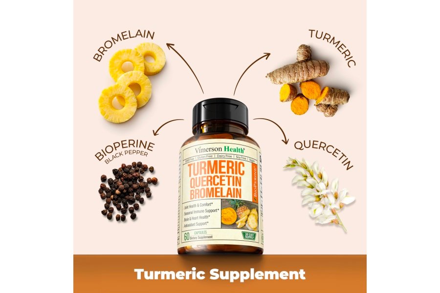 Quercetina con bromelina y curcumina de cúrcuma - Suplemento de bromelina con pimienta negra. Suplemento de apoyo inmunológico y articular: BioPerine y cúrcuma orgánica de 700 mg para el equilibrio de la inflamación y el apoyo a las alergias - Image 5