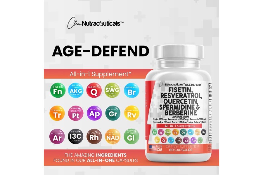 Clean Nutraceuticals Fisetina 2500 mg Quercetina 1000 mg Resveratrol 1000 mg con espermidina Extracto de germen de trigo 1000 mg - Suplemento de salud para adultos Longevidad con berberina, colágeno, rodiola, apigenina - Image 8