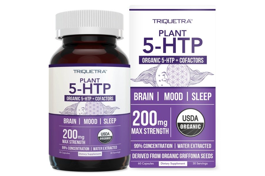5-HTP orgánico - 200 mg | Concentración de 99% 5HTP, además de cofactor vitamina B6 y melena de león | Agua extraída de semillas orgánicas de Griffonia | Apoya el estado de ánimo, la cognición y el sueño (60 cápsulas | 30 porciones)