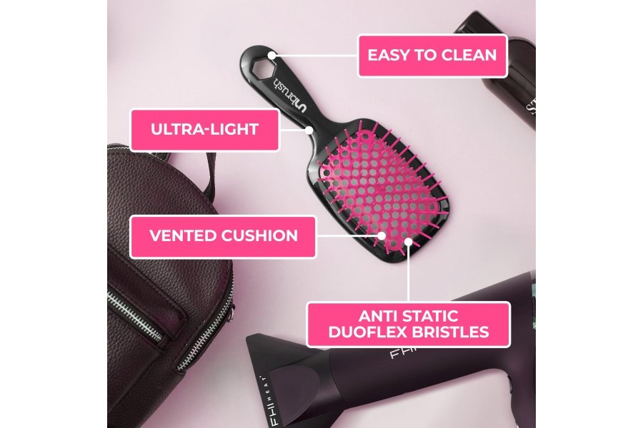 FHI Heat UNbrush Cepillo desenredante para un cepillado sin dolor en todo tipo de cabello húmedo o seco: cerdas antiestáticas DuoFlex duraderas, mango liviano, cepillo para cabello ventilado, flor de cerezo - Image 5