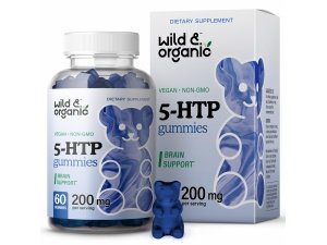 Gomitas 5-HTP salvajes y orgánicas - Fórmula suplementaria de 5-HTP para el sueño y el estado de ánimo - Melatonina gomosa de 5 htp - 5 htp 200 mg 60 masticables, sabor a arándano