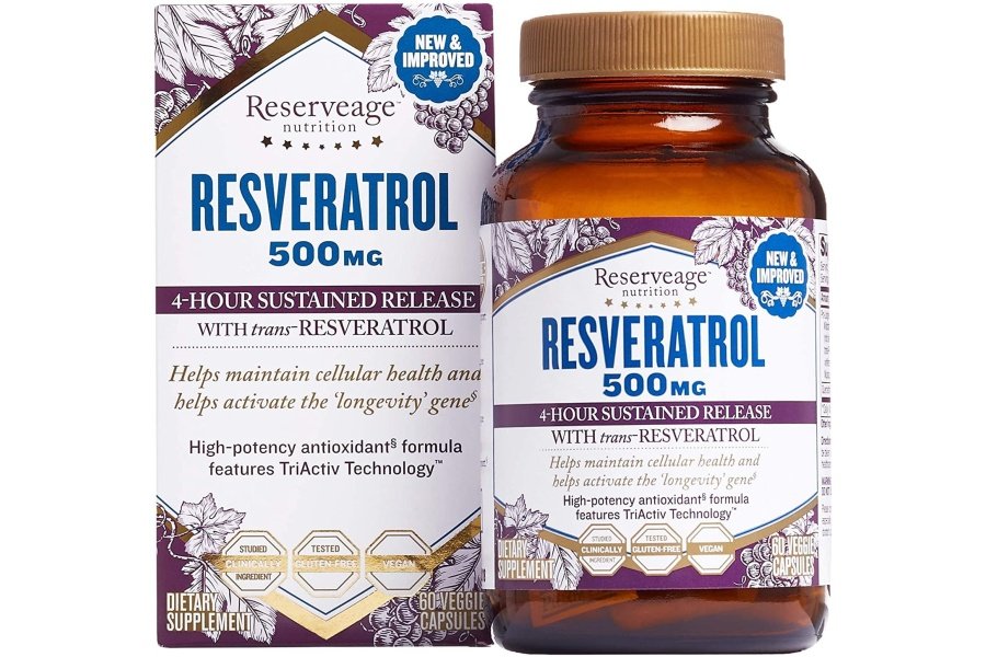 Reserveage Beauty, Resveratrol 500 mg, Suplemento antioxidante para la salud celular y del corazón, Apoya el envejecimiento saludable y el sistema inmunológico, Paleo, Keto, 60 cápsulas