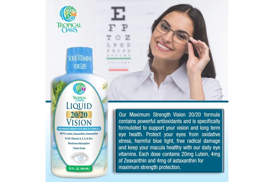 Líquido 20/20 Vision - Fórmula de vitaminas para los ojos con 20 mg de luteína, 4 mg de zeaxantina, 4 mg de astaxantina para apoyo a la visión - Absorción máxima - Gran sabor y sin pastillas para tragar - 32 porciones, 32 oz - Image 7