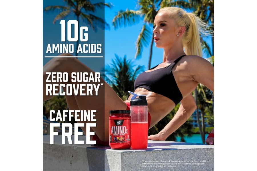 BSN Amino X Polvo de recuperación y resistencia muscular con BCAA, apoyo durante el entrenamiento, 10 gramos de aminoácidos, apto para dietas cetogénicas, sin cafeína, sabor: ponche de frutas, 30 porciones (el embalaje puede variar) - Image 4
