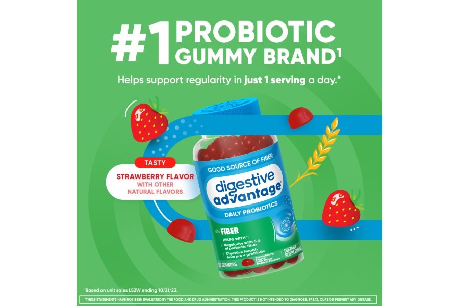 Digestive Advantage Suplemento de fibra prebiótica con probióticos para mujeres y hombres salud digestiva, gomitas de fibra para adultos regularidad y salud intestinal, sabor a fresa de 60 quilates - Image 3