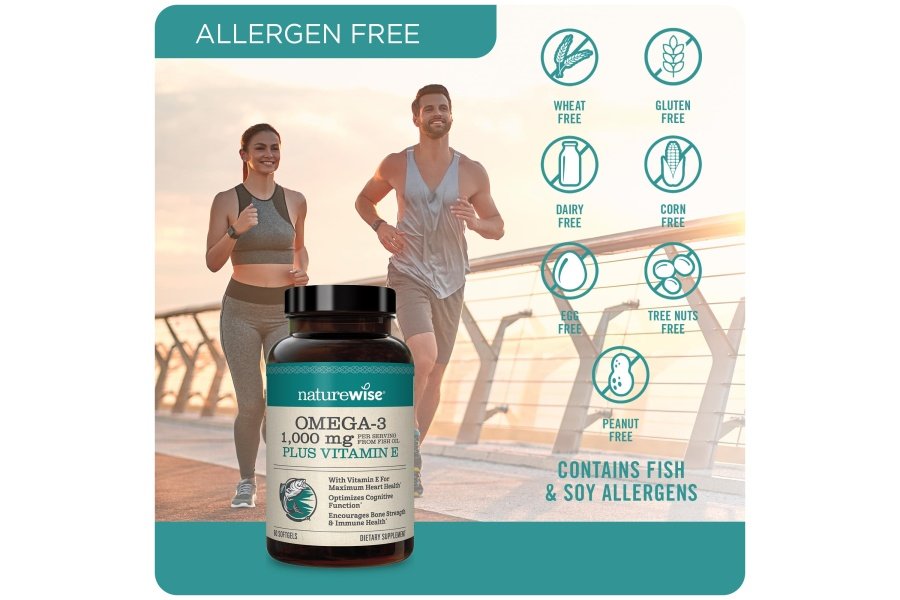 Suplemento de aceite de pescado Omega 3 extrafuerte NatureWise - 1000 mg por porción - 600 EPA y 400 DHA y vitamina E - Apoyo para la salud del corazón y el cerebro - Sabor a limón, sin OGM - 60 cápsulas blandas [suministro para 1 mes] - Image 4