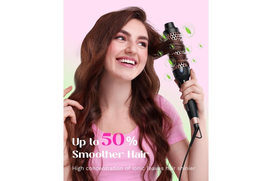 Cepillo térmico Wavytalk Pro para un aspecto soplado, cepillo redondo con calefacción iónica de 1 1/2 pulgadas que hace que el cabello sea más suave, cepillo redondo térmico de doble voltaje para obtener rizos naturales, fácil de usar, calentamiento rápido 30S - Image 2