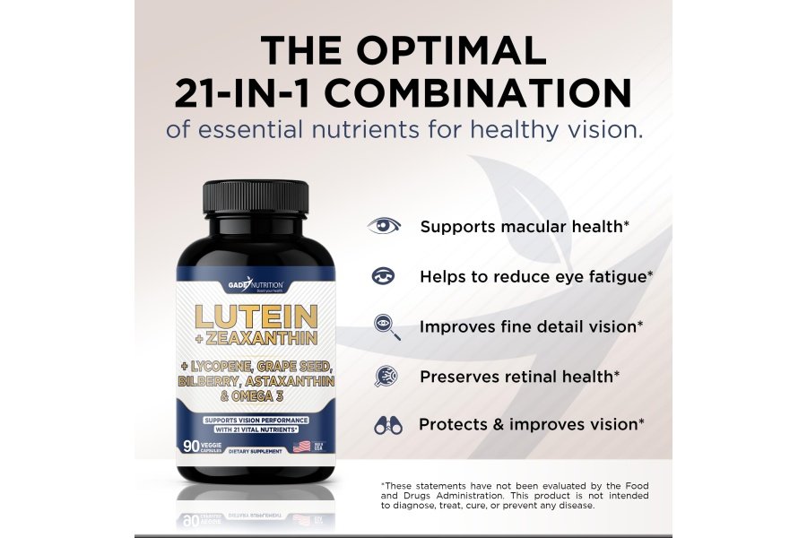 Suplementos de luteína y zeaxantina - Vitaminas para la salud ocular - Astaxantina, Omega 3, resveratrol, arándano, licopeno, quercetina, ginkgo biloba, vitamina D - Fórmula avanzada de apoyo ocular y visión saludable - Image 3