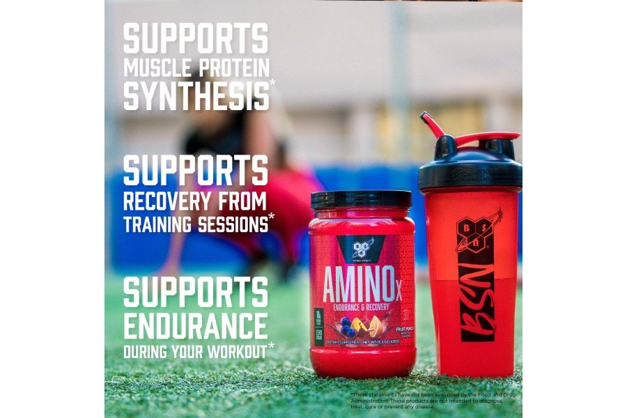BSN Amino X Polvo de recuperación y resistencia muscular con BCAA, apoyo durante el entrenamiento, 10 gramos de aminoácidos, apto para dietas cetogénicas, sin cafeína, sabor: ponche de frutas, 30 porciones (el embalaje puede variar) - Image 3