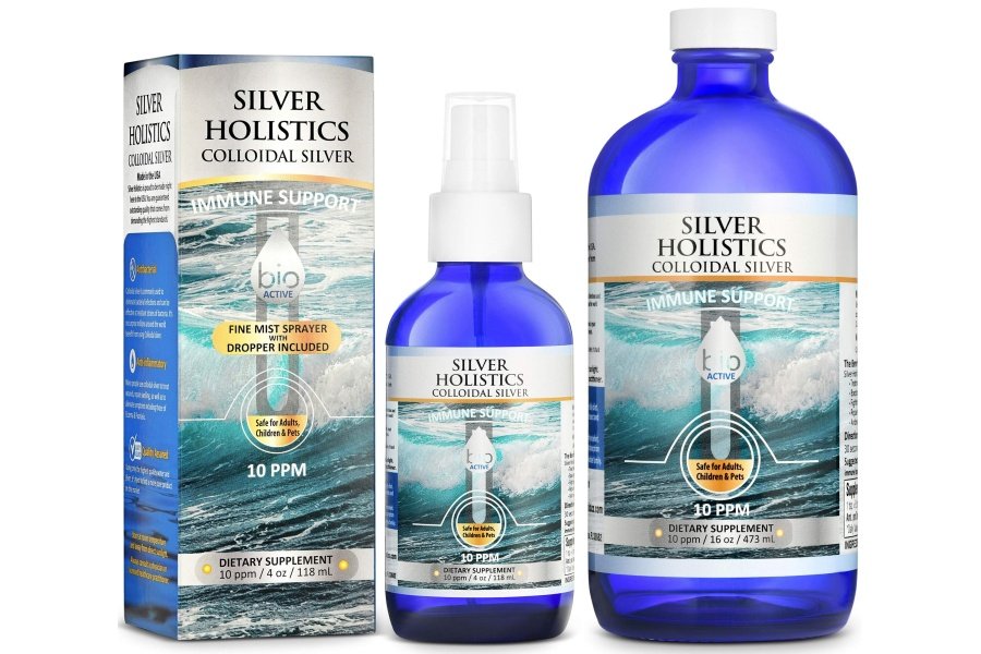 Paquete de líquido de plata coloidal Silver HOLISTICS – Incluye spray de plata coloidal (4 oz) y solución de recarga (16 oz) con cuentagotas gratis – Suplemento de apoyo inmunológico para niños, adultos y mascotas