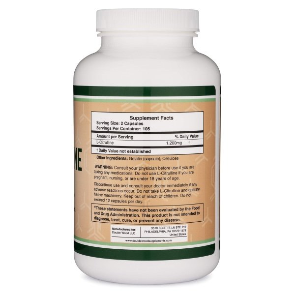 Cápsulas de L Citrulina 1200 mg por porción, 210 unidades (L-Citrulina aumenta los niveles de L-Arginina, actúa como un potenciador de óxido nítrico) Suplemento de recuperación muscular para mejorar la bomba muscular de Double Wood - Image 2