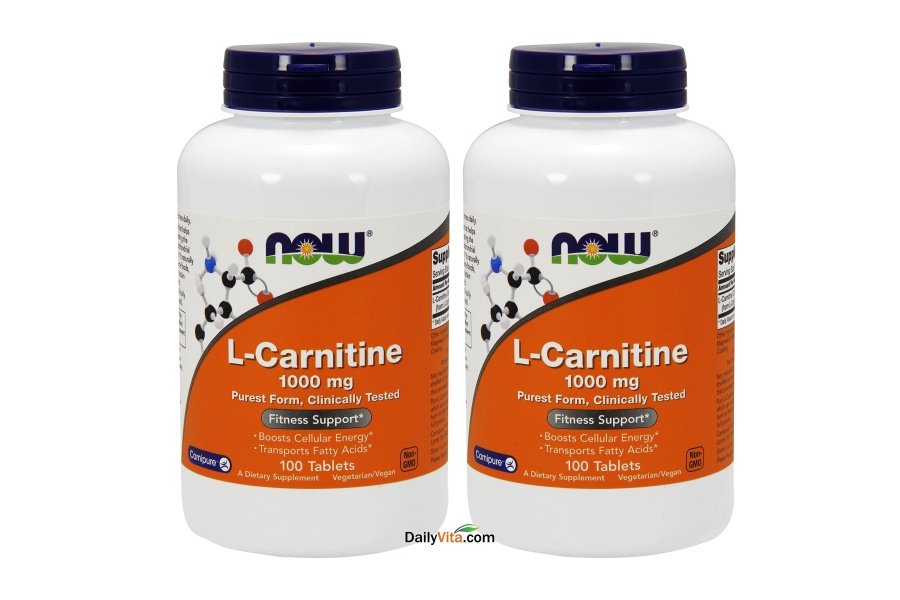 NOW Foods Tartrato de L-carnitina 1000 mg, 100 tabletas (paquete de 2)