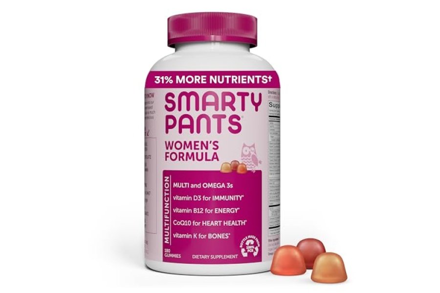 Gomitas multivitamínicas para mujeres SmartyPants: aceite de pescado Omega 3 (EPA/DHA), metilfolato, CoQ10, vitamina D3, C, vitamina B12, B6, vitamina A, K y zinc, sin gluten, 180 unidades (suministro para 30 días)
