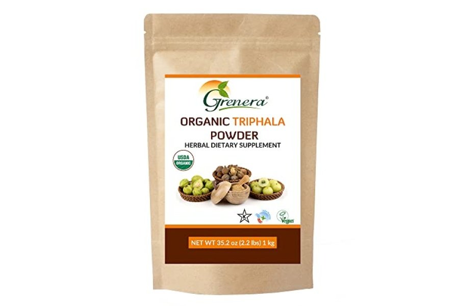 Grenera Organic Triphala Powder 2.2 lb (35.2 onzas) - Hecho con Amalaki orgánico, Bibhitaki orgánico, fruta Haritaki orgánica - USDA orgánico, vegano, certificado Kosher