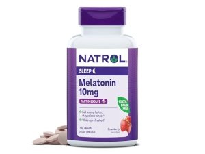 Natrol Sleep Melatonina 10 mg tabletas de disolución rápida, ayuda para dormir durante la noche para adultos, 100 tabletas de melatonina con sabor a fresa, suministro para 100 días