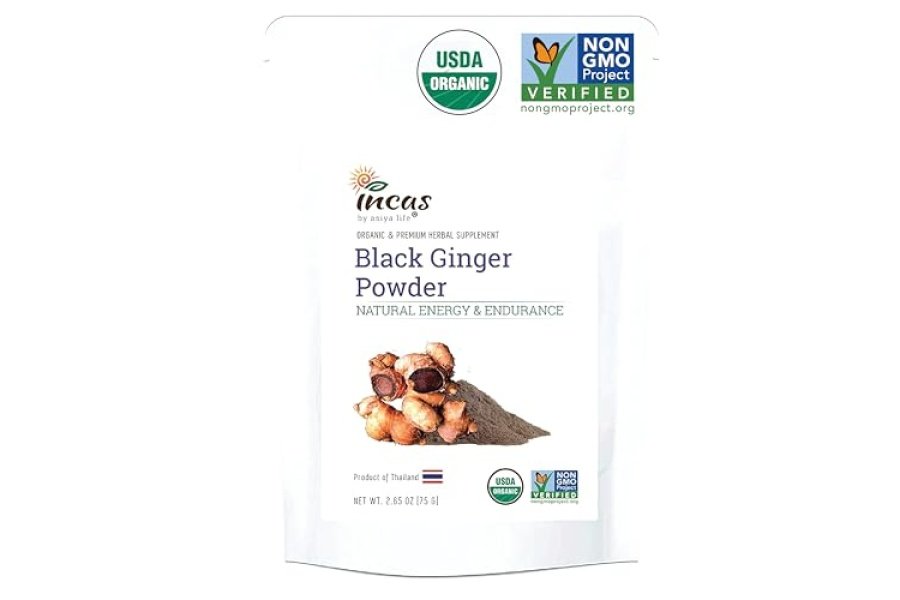 INCAS 100% USDA Polvo de jengibre negro orgánico 2.65 onzas (75 gramos) de Tailandia Sin OGM verificado