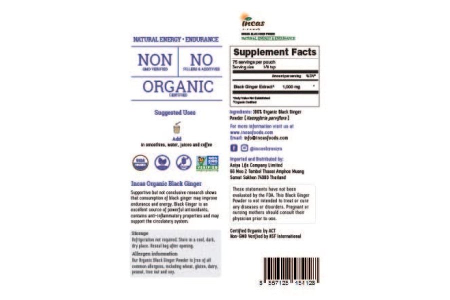 INCAS 100% USDA Polvo de jengibre negro orgánico 2.65 onzas (75 gramos) de Tailandia Sin OGM verificado - Image 3