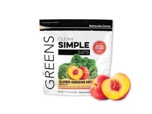 Clean Simple Eats Mezcla en polvo de verdes duraznos, mezcla de batidos y jugos en polvo de superalimentos verdes, sin gluten, incluye Chlorella y espirulina en polvo orgánicos Powerhouse Superfoods (30 porciones)
