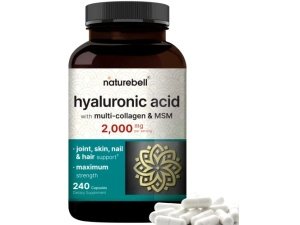 Suplementos de ácido hialurónico NatureBell 2000*mg | 240* Cápsulas, con MSM y Multicolágeno – Soporte 3 en 1 – Hidratación de la piel, lubricación de las articulaciones, salud del cabello y de los ojos