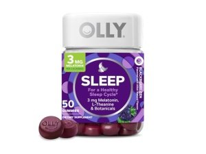 OLLY Sleep Gummy, apoyo ocasional para dormir, 3 mg de melatonina, L-teanina, extractos de manzanilla y bálsamo de limón, suplemento para dormir, sabor a mora, 50 unidades