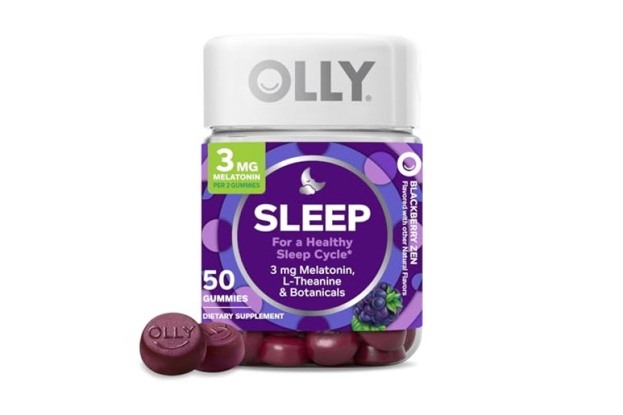 OLLY Sleep Gummy, apoyo ocasional para dormir, 3 mg de melatonina, L-teanina, extractos de manzanilla y bálsamo de limón, suplemento para dormir, sabor a mora, 50 unidades