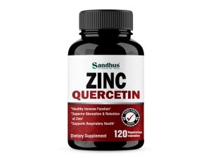 Quercetina de zinc de Sandhu 120 cápsulas vegetarianas – Suplementos de zinc para apoyo inmunológico antioxidante Zinc para hombres y mujeres – Sin gluten, soja ni lácteos