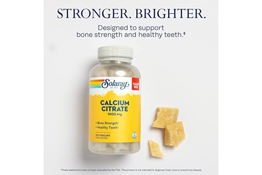 Citrato de calcio Solaray 1000 mg - Suplemento de calcio quelado - Apoya la fuerza ósea y los dientes sanos - Fácil de digerir - Garantía de 60 días, vegano - 68 porciones, 275 cápsulas vegetales - Image 3