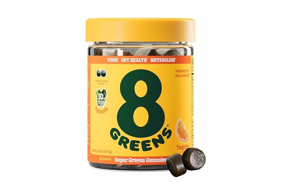 8Gomitas Greens Fiber Super Greens | Fibra, Salud Intestinal, Metabolismo. Salud digestiva, mejora el sistema inmunológico y la salud digestiva con 8 verdes reales - Fórmula sin OGM, gomitas, sabor a mandarina, 50 unidades