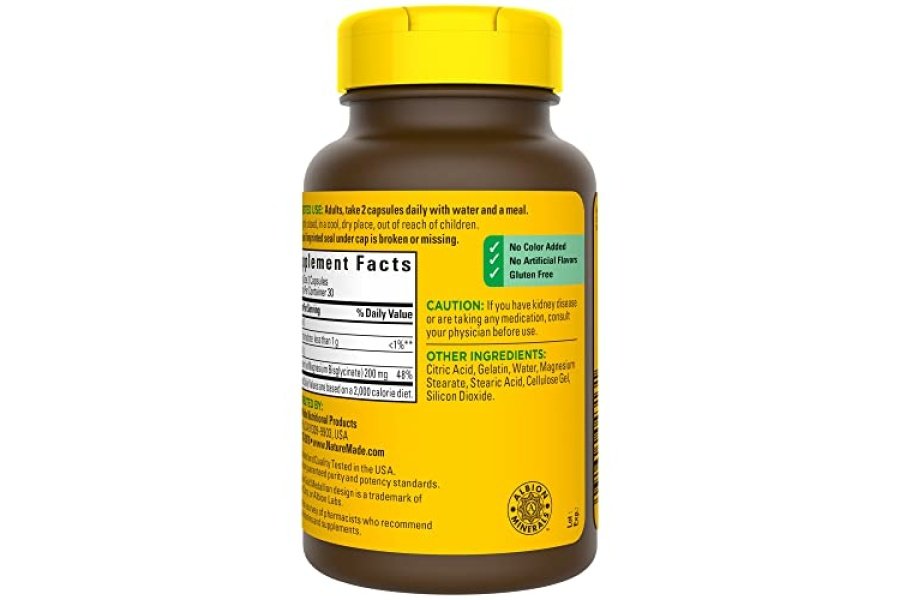 Nature Made Glicinato de magnesio 200 mg por porción, Suplemento de magnesio para soporte muscular, cardíaco, nervioso y óseo, 60 cápsulas de bisglicinato de magnesio, suministro para 30 días - Image 9
