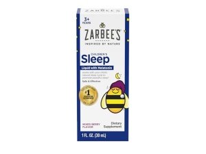 Suplemento líquido para dormir para niños de Zarbee's con 1 mg de melatonina; Libre de drogas y eficaz; Sabor a bayas naturales fácil de tomar para niños de 3 años en adelante; Botella de 1 onza líquida