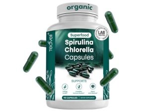 Cápsulas orgánicas de espirulina y clorella – Pastillas de clorofila y algas verdeazules para apoyar una potente desintoxicación, energía y un sistema inmunológico saludable – 3 veces más polvo de clorella espirulina/porción – 90 unidades