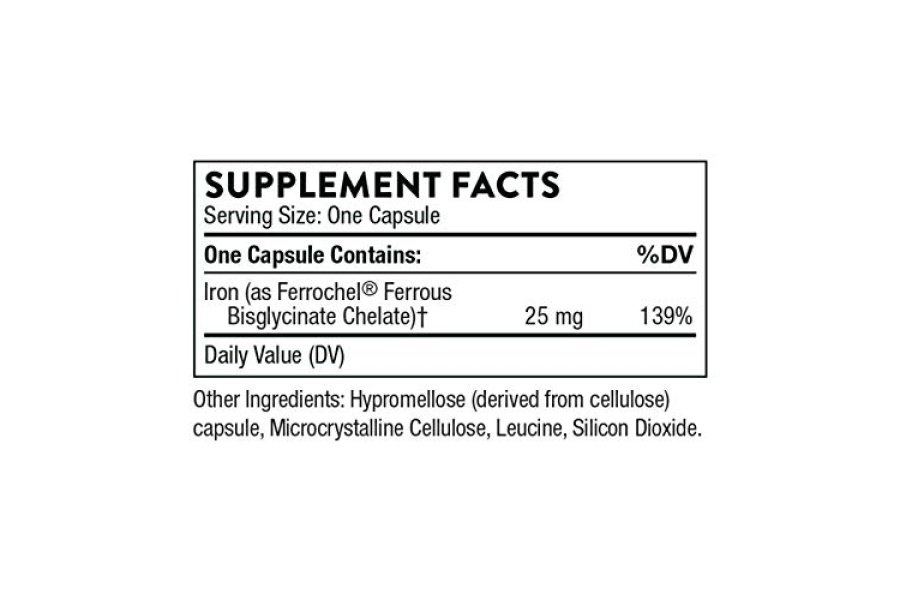 THORNE Bisglicinato de hierro - Suplemento de hierro de 25 mg para una absorción mejorada sin efectos secundarios gastrointestinales - Certificado NSF para deportes - Sin gluten - 60 cápsulas - Image 2