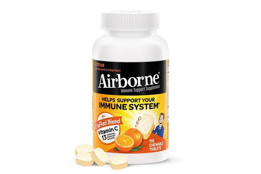 Tabletas masticables de vitamina C de 1000 mg en el aire con zinc, suplemento de apoyo inmunológico con potentes antioxidantes vitaminas A C y E - (botella de 116 unidades), sabor cítrico, sin gluten