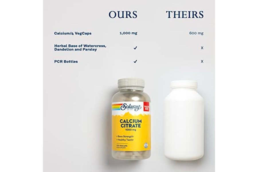 Citrato de calcio Solaray 1000 mg - Suplemento de calcio quelado - Apoya la fuerza ósea y los dientes sanos - Fácil de digerir - Garantía de 60 días, vegano - 68 porciones, 275 cápsulas vegetales - Image 5