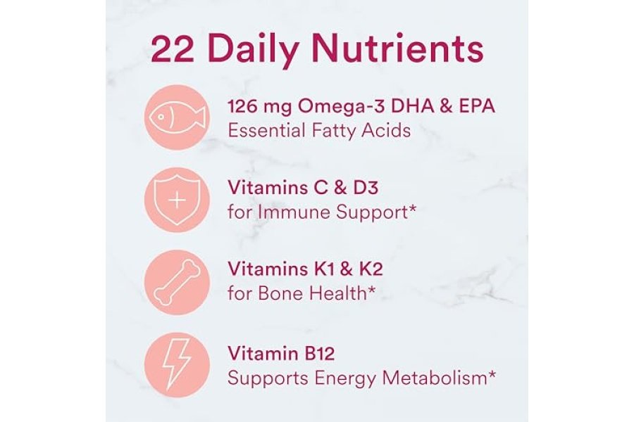 Gomitas multivitamínicas para mujeres SmartyPants: aceite de pescado Omega 3 (EPA/DHA), metilfolato, CoQ10, vitamina D3, C, vitamina B12, B6, vitamina A, K y zinc, sin gluten, 180 unidades (suministro para 30 días) - Image 6