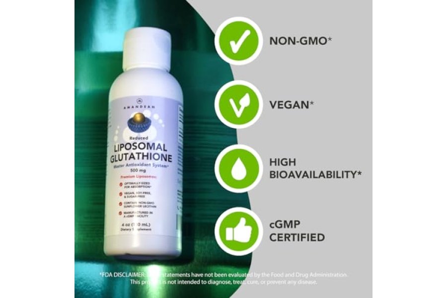Suplemento de glutatión liposomal AMANDEAN. Setria Reducida Líquida 500mg. Apoyo inmunológico, salud cerebral, desintoxicación del hígado, salud de la piel. Fosfatidilcolina procedente de lecitina de girasol sin OGM. Sin soja y vegano. - Image 2