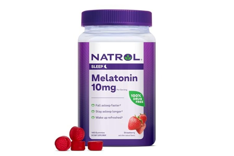Natrol Gomitas de melatonina de 10 mg, apoyo para dormir para adultos, suplementos de melatonina para dormir, 140 gomitas con sabor a fresa, suministro para 70 días