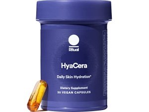 Suplemento para la piel Ritual HyaCera para combatir las arrugas, con Hyabest y Ceratiq para respaldar la hidratación de la piel, ácido hialurónico, glicolípidos, ceramidas, sin gluten, sin OGM, esencia de vainilla, suministro para 30 días