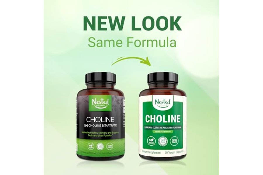 Bitartrato de colina Nested Naturals 500 mg - Suplementos de colina de alta potencia - Apoya el rendimiento cognitivo y la función hepática - Colina 100% vegana y sin OGM - 90 cápsulas veganas - Image 10