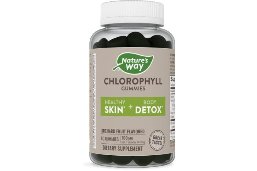 Gomitas de clorofila Nature's Way, desodorante interno*, apoya la desintoxicación saludable de la piel y el cuerpo*, sabor a fruta de huerto, 60 gomitas