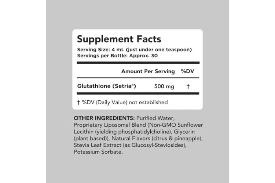 Suplemento de glutatión liposomal AMANDEAN. Setria Reducida Líquida 500mg. Apoyo inmunológico, salud cerebral, desintoxicación del hígado, salud de la piel. Fosfatidilcolina procedente de lecitina de girasol sin OGM. Sin soja y vegano. - Image 5