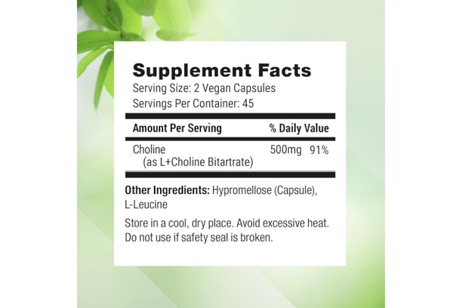 Bitartrato de colina Nested Naturals 500 mg - Suplementos de colina de alta potencia - Apoya el rendimiento cognitivo y la función hepática - Colina 100% vegana y sin OGM - 90 cápsulas veganas - Image 7