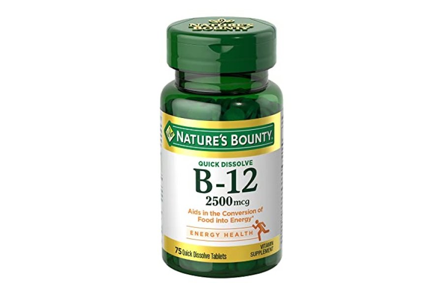 Nature's Bounty Vitamina B12 2500 mcg, apoyo energético celular, para el metabolismo energético, la salud del corazón y del sistema nervioso, 75 tabletas de disolución rápida