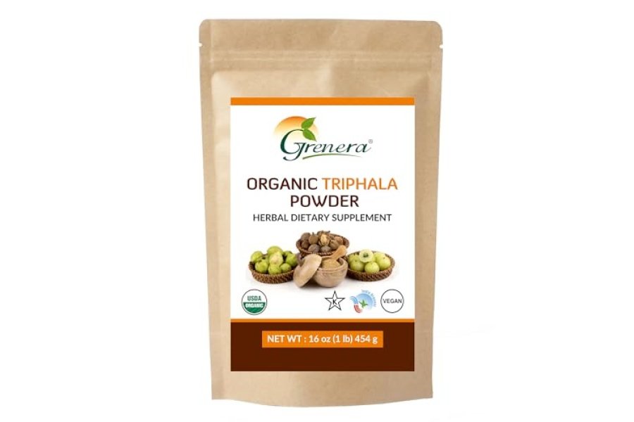 Grenera Triphala en polvo orgánico 1 libra (16 onzas) 454 gramos - Hecho con Amalaki orgánico, Bibhitaki orgánico, fruta Haritaki orgánica - USDA orgánico, vegano, certificado Kosher