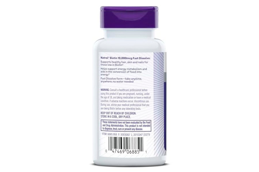 Natrol Beauty Biotina 10000 mcg, suplemento dietético para cabello, piel, uñas y metabolismo energético saludables, 60 tabletas de disolución rápida con sabor a fresa, suministro para 60 días - Image 9