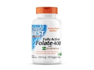 Doctor's Best Folato totalmente activo con cápsulas vegetales quatrefólicas sin OGM, veganas, sin gluten, 400 mcg, 90 unidades