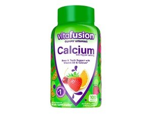 Vitaminas gomosas de calcio masticables vitafusion para soporte de huesos y dientes, sabor a fruta y crema, marca de vitaminas gomosas número 1 de Estados Unidos, suministro para 50 días, 100 unidades