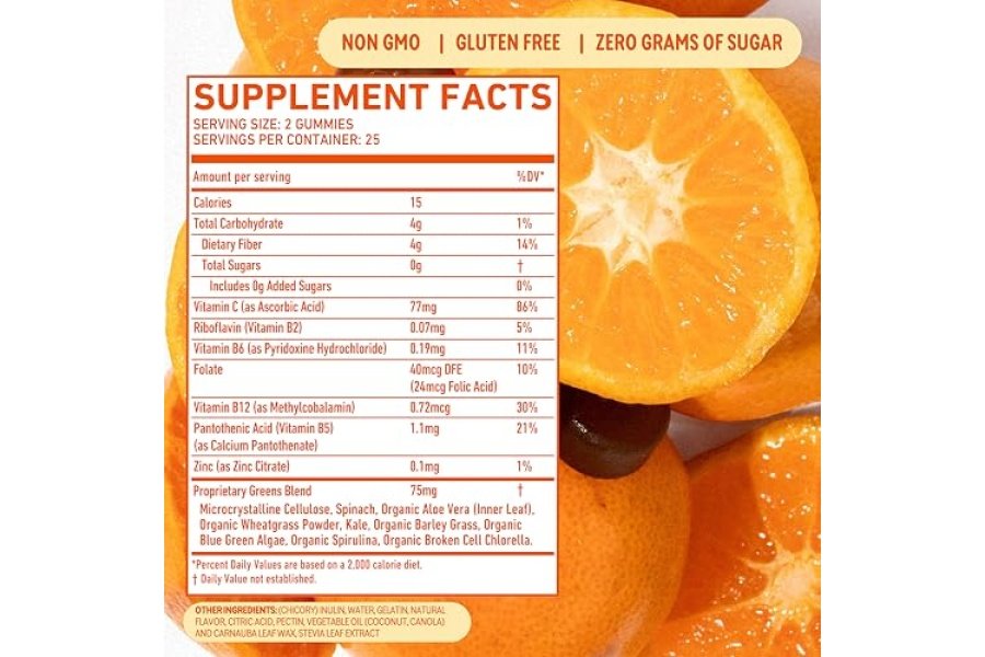 8Gomitas Greens Fiber Super Greens | Fibra, Salud Intestinal, Metabolismo. Salud digestiva, mejora el sistema inmunológico y la salud digestiva con 8 verdes reales - Fórmula sin OGM, gomitas, sabor a mandarina, 50 unidades - Image 8