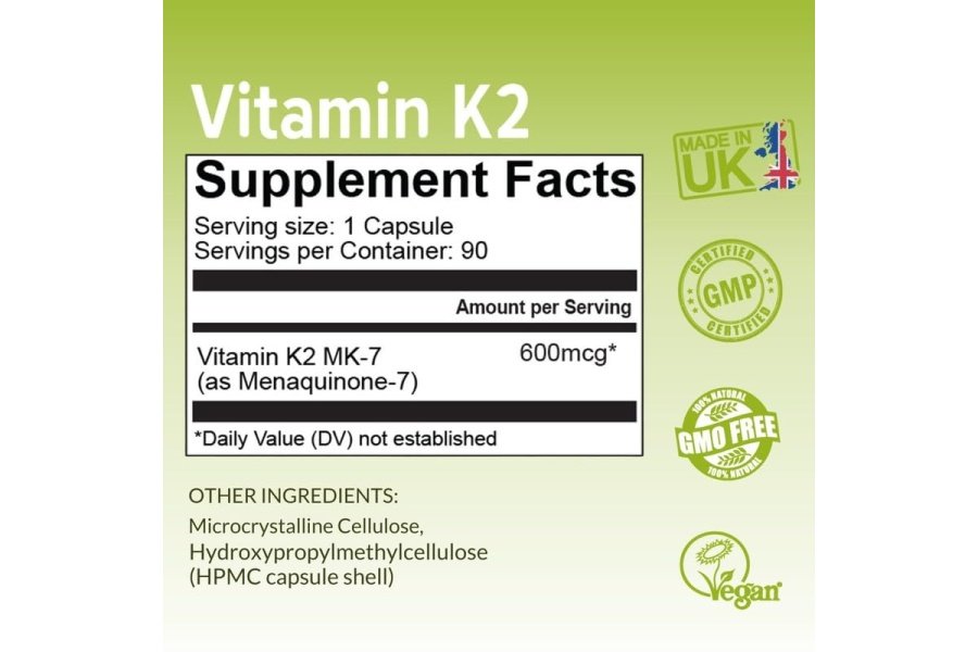 NutriZing K2 Suplemento vitamínico MK-7 - Alta resistencia 600 mcg - Apoya la salud ósea y arterial - 90 cápsulas veganas - Vitamina K2 para hombres y mujeres - Suministro de 3 meses - Image 4