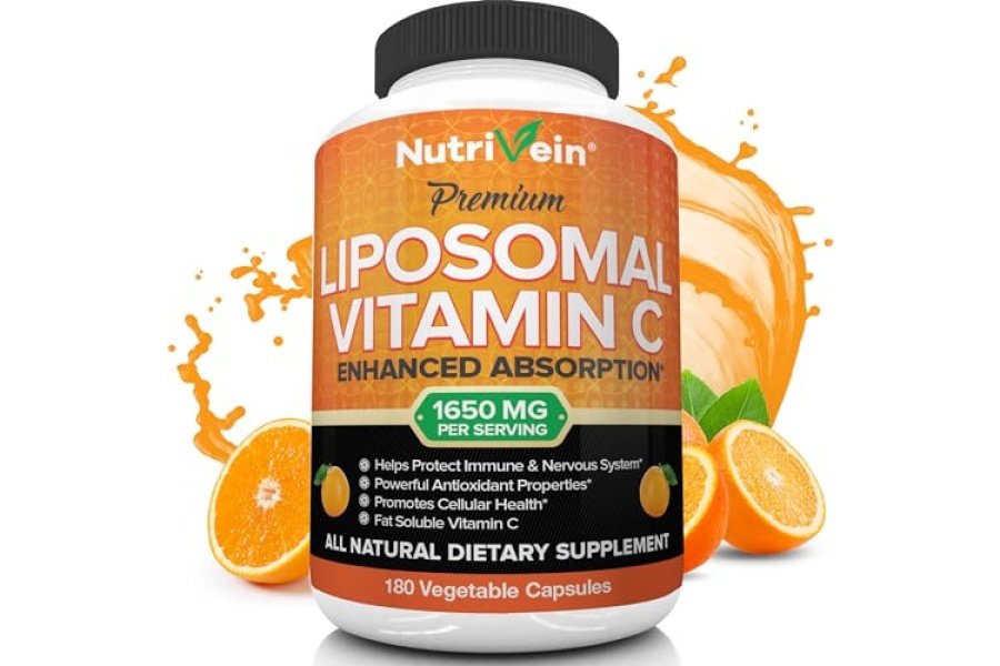 Nutrivein Vitamina C liposomal 1650 mg - 180 cápsulas - Ácido ascórbico de alta absorción - Apoya el sistema inmunológico y potenciador del colágeno - Potente antioxidante